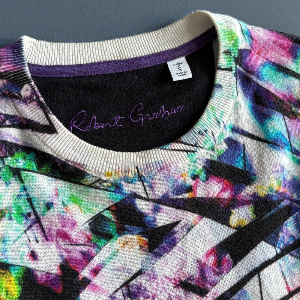 Mens Robert Graham Barrel Sweater | Size S | Linen Blend - Lightweight Geometric - Picture 5 of 7